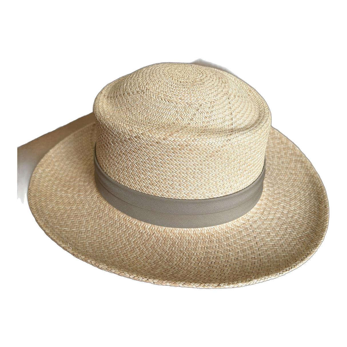 Ecudorian Panama Straw Fedora Hat - Natural & Taupe (Made in USA)
