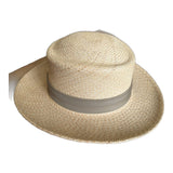 Ecudorian Panama Straw Fedora Hat - Natural & Taupe (Made in USA)