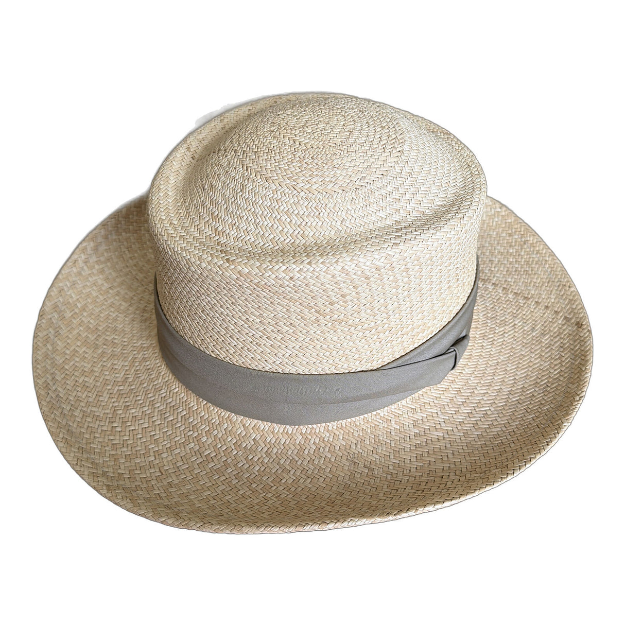 Ecudorian Panama Straw Fedora Hat - Natural & Taupe (Made in USA)