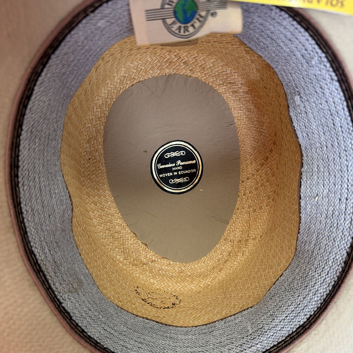 Ecudorian Panama Straw Fedora Hat - Natural & Taupe (Made in USA)