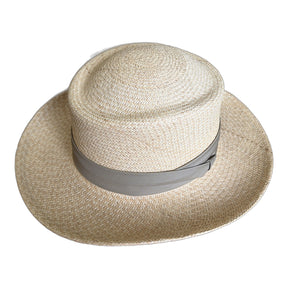 Ecudorian Panama Straw Fedora Hat - Natural & Taupe (Made in USA)