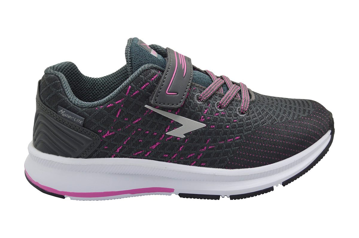 Sfida Weave Girls V Strap Knit Runners - Charcoal/Fuchsia (Kids US 2)