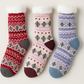 3 Pairs Ladies Thick Fur Bed Socks Womens Sherpa Fluffy Non Slip - Assorted
