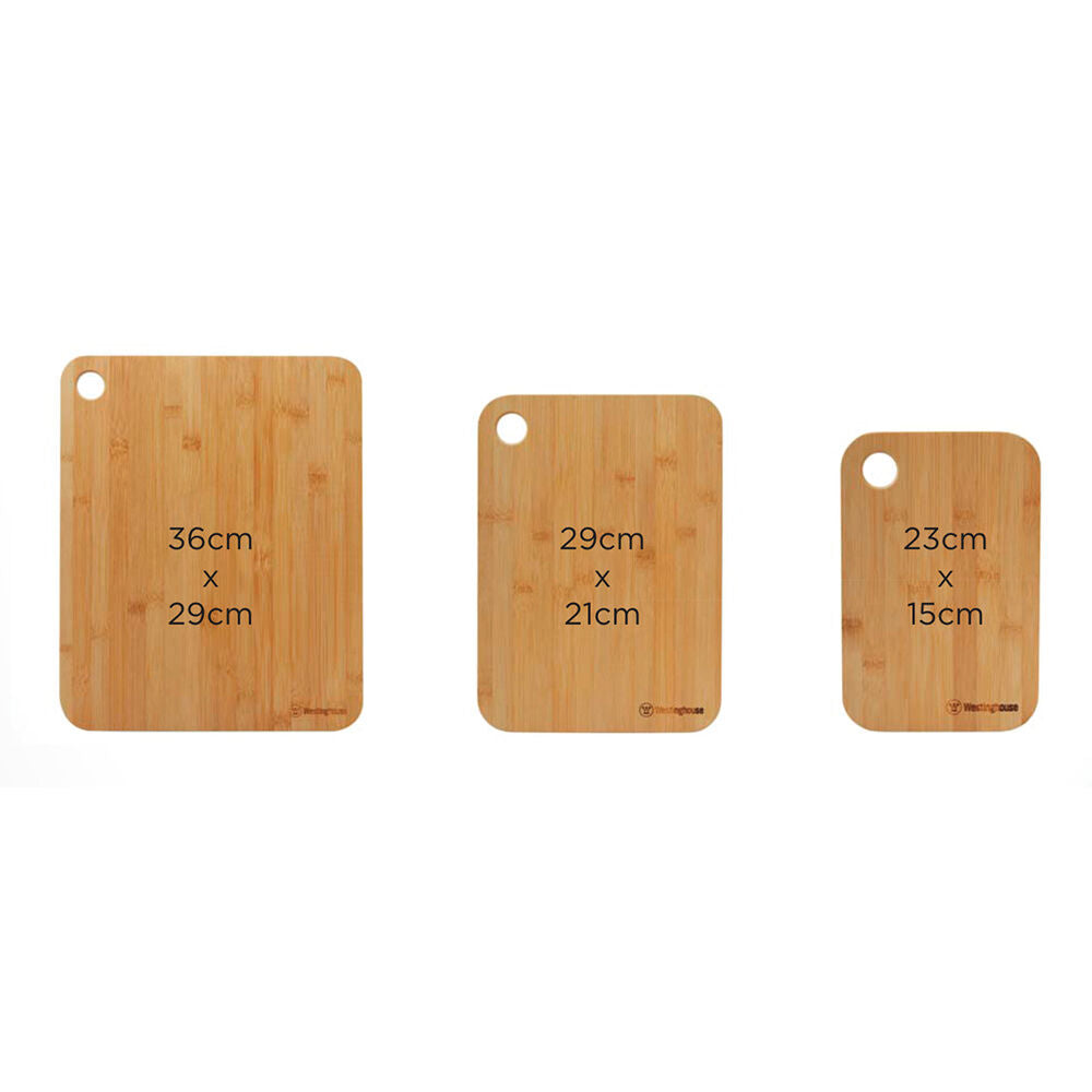Westinghouse 3 Piece Bamboo Chopping Board Set Reversible Water Resistant