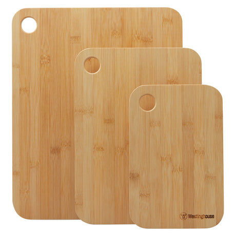 Westinghouse 3 Piece Bamboo Chopping Board Set Reversible Water Resistant