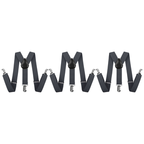 3x Black 35mm Wide Suspenders Bulk Pack - Unisex Adjustable Clip On Elastic Y-Back Braces