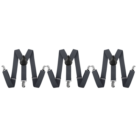 3x Black 35mm Wide Suspenders Bulk Pack - Unisex Adjustable Clip On Elastic Y-Back Braces