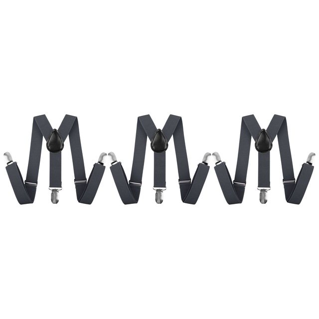 3x Black 35mm Wide Suspenders Bulk Pack - Unisex Adjustable Clip On Elastic Y-Back Braces