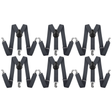 6x Black 35mm Wide Suspenders Bulk Pack - Unisex Adjustable Clip On Elastic Y-Back Braces