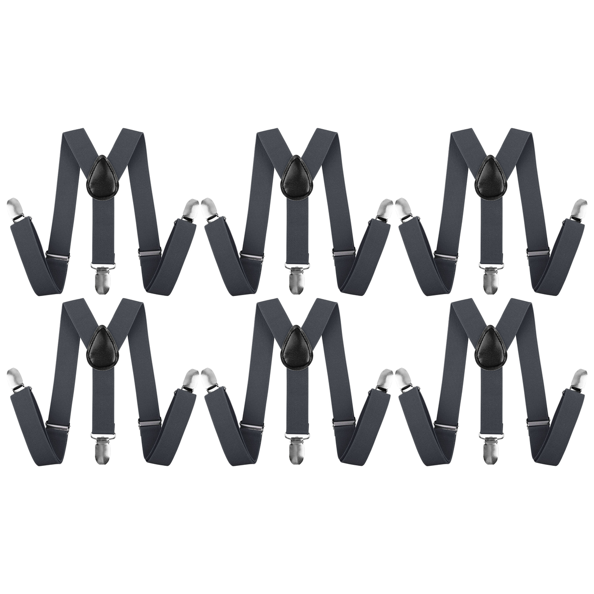 6x Black 35mm Wide Suspenders Bulk Pack - Unisex Adjustable Clip On Elastic Y-Back Braces