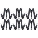 6x Black 35mm Wide Suspenders Bulk Pack - Unisex Adjustable Clip On Elastic Y-Back Braces