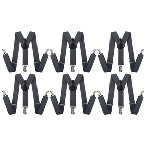 6x Black 35mm Wide Suspenders Bulk Pack - Unisex Adjustable Clip On Elastic Y-Back Braces