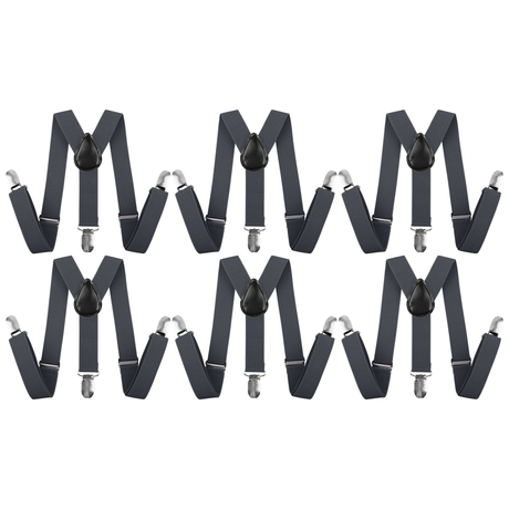 6x Black 35mm Wide Suspenders Bulk Pack - Unisex Adjustable Clip On Elastic Y-Back Braces