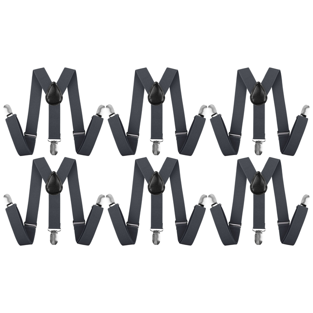 6x Black 35mm Wide Suspenders Bulk Pack - Unisex Adjustable Clip On Elastic Y-Back Braces