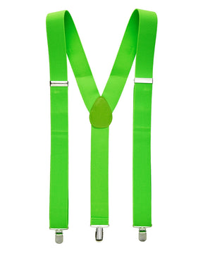 35mm WIDE SUSPENDERS Mens Adjustable Braces Clip On Trouser Elastic Y-Back - Fluro Green