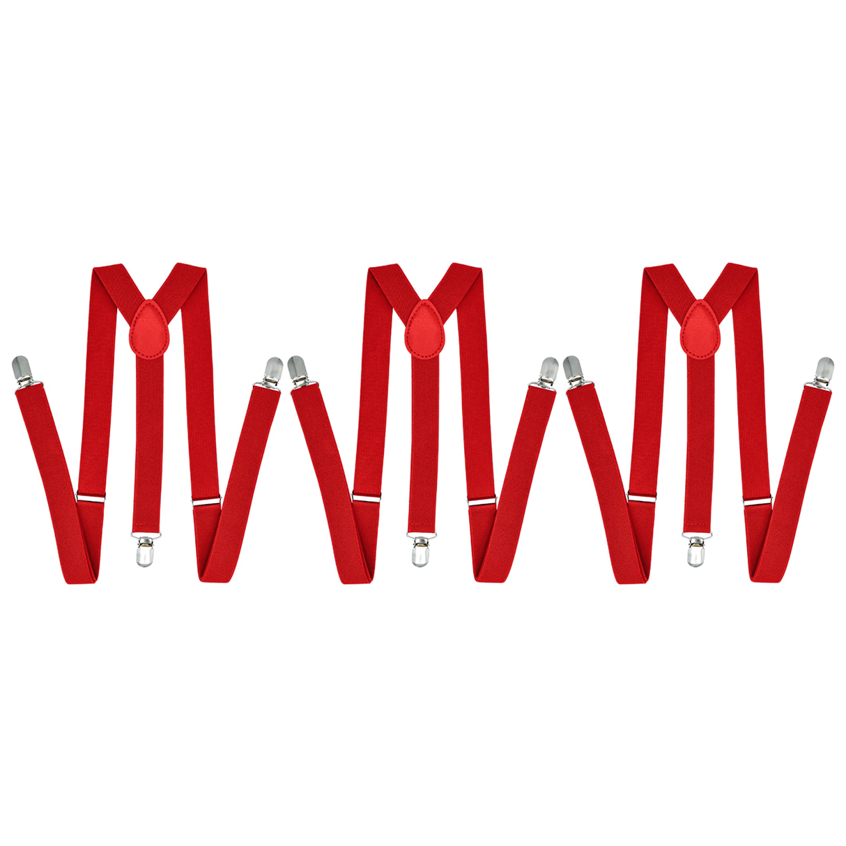 3x Red 35mm Wide Suspenders Bulk Pack - Unisex Adjustable Clip On Elastic Y-Back Braces