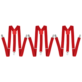 3x Red 35mm Wide Suspenders Bulk Pack - Unisex Adjustable Clip On Elastic Y-Back Braces