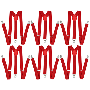 6x Red 35mm Wide Suspenders Bulk Pack - Unisex Adjustable Clip On Elastic Y-Back Braces