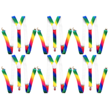 6x Rainbow 35mm Wide Suspenders Bulk Pack - Unisex Adjustable Clip On Elastic Y-Back Braces