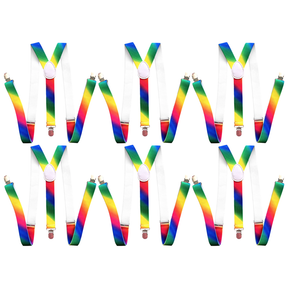 6x Rainbow 35mm Wide Suspenders Bulk Pack - Unisex Adjustable Clip On Elastic Y-Back Braces
