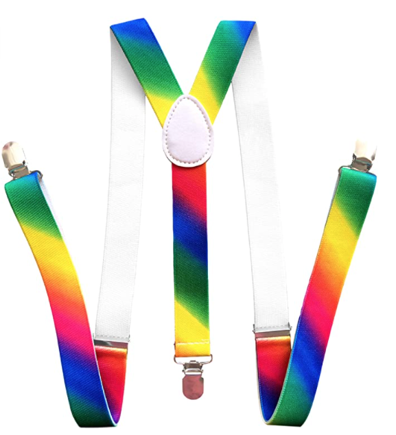 3x Rainbow 35mm Wide Suspenders Bulk Pack - Unisex Adjustable Clip On Elastic Y-Back Braces
