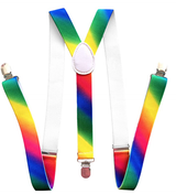 3x Rainbow 35mm Wide Suspenders Bulk Pack - Unisex Adjustable Clip On Elastic Y-Back Braces