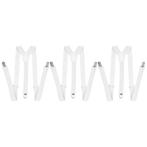 3x White 35mm Wide Suspenders Bulk Pack - Unisex Adjustable Clip On Elastic Y-Back Braces