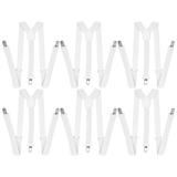 6x White 35mm Wide Suspenders Bulk Pack - Unisex Adjustable Clip On Elastic Y-Back Braces