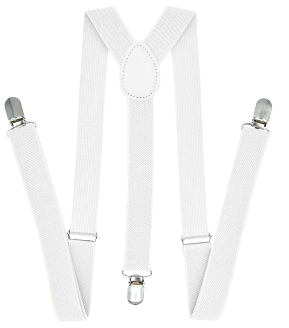 6x White 35mm Wide Suspenders Bulk Pack - Unisex Adjustable Clip On Elastic Y-Back Braces