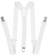 6x White 35mm Wide Suspenders Bulk Pack - Unisex Adjustable Clip On Elastic Y-Back Braces