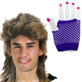 2Pcs Set Golden Blonde Bullet Wig + Fishnet Gloves 70s 80s Womens Costume Party - Blue - One Size Fits Most