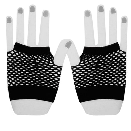 2Pcs Set Golden Blonde Bullet Wig + Fishnet Gloves 70s 80s Womens Costume Party - Black