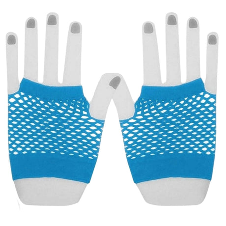 2Pcs Set Golden Blonde Bullet Wig + Fishnet Gloves 70s 80s Womens Costume Party - Blue - One Size Fits Most