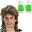 2Pcs Set Golden Blonde Bullet Wig + Fishnet Gloves 70s 80s Womens Costume Party - FLUROGREEN - One-Size