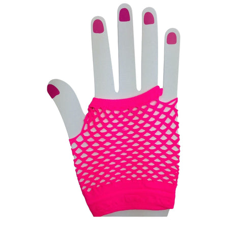 2Pcs Set Golden Blonde Bullet Wig + Fishnet Gloves 70s 80s Womens Costume Party - HOTPINK - One-Size