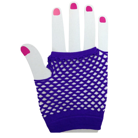 2Pcs Set Golden Blonde Bullet Wig + Fishnet Gloves 70s 80s Womens Costume Party - Purple - One-Size