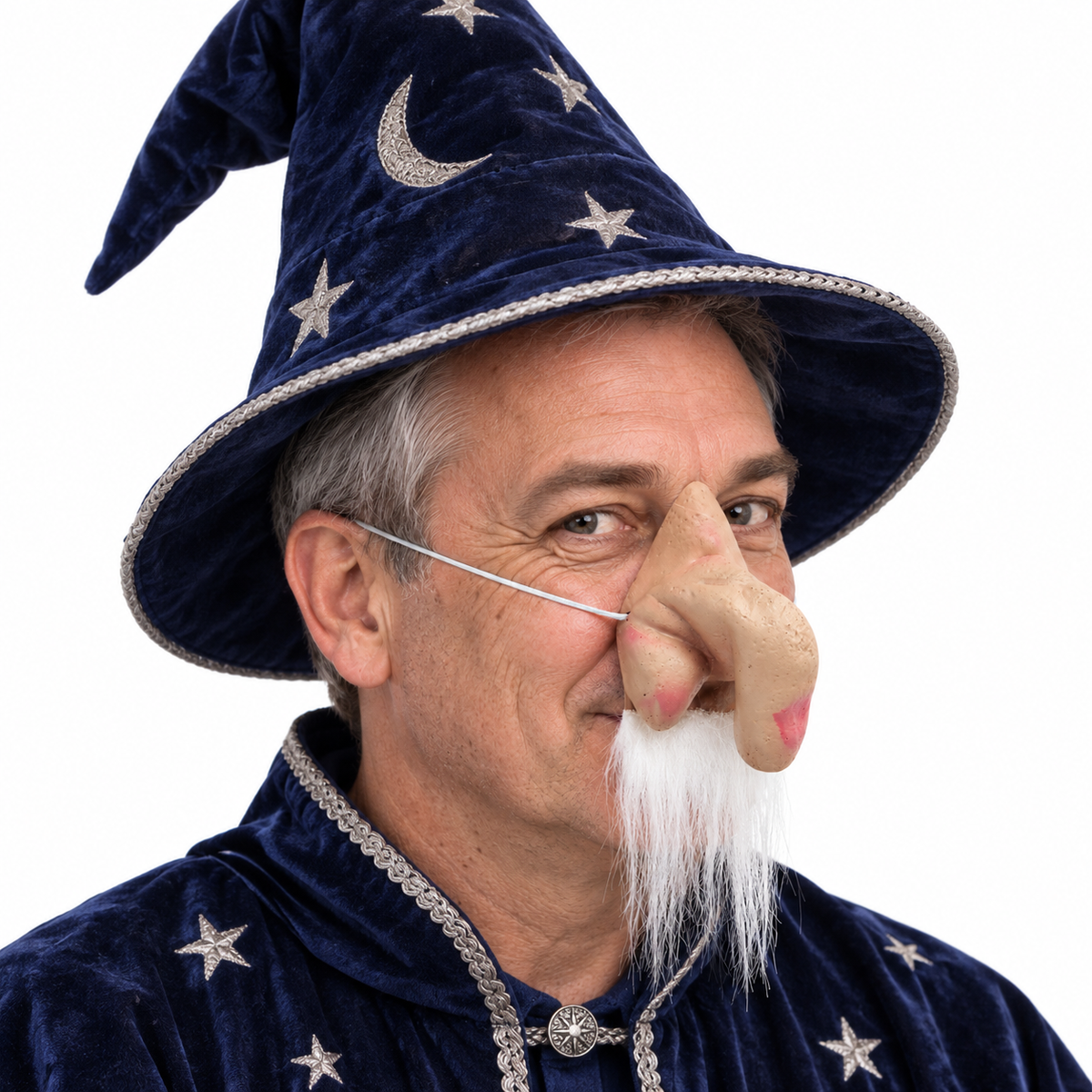 Wizard/Elf Nose w/ Moustache - Latex Old Man/Merlin Costume (Halloween & Fancy Dress)