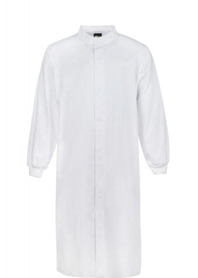 Workcraft Long Sleeve White Dust Coat - Full Length Food Safety Coat w/ Cuffs & Mandarin Collar