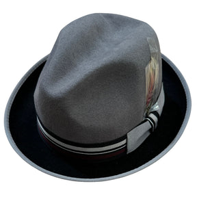 100% Wool Trilby Hat - Grey/Black (with Feather)