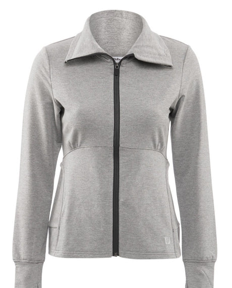 WILSON Womens Rush Knit Tennis Jacket Training Gym Sports Ladies Zip Jumper - Heather Grey