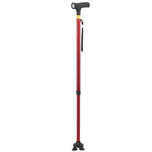 Walking Stick Cane Folding With Light LED Strap Handle Metal Adjustable - 4 Legs