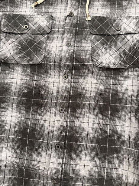 Mens Cotton Flannelette Hooded Shirt Jacket - Charcoal (100% Cotton Long Sleeve Flannel)