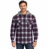 Jacksmith Mens Flannelette Shirt w Jersey Hood - Navy Blue (100% Cotton Long Sleeve Flannel)