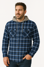 Mens Flannelette Shirt w Jersey Hood - Turquoise (100% Cotton Long Sleeve Flannel)