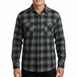 Mens Long Sleeve Flannelette Shirt - Grey/Black (100% Cotton Check Full Placket Flannel)