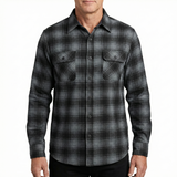 Mens Long Sleeve Flannelette Shirt - Grey/Black (100% Cotton Check Full Placket Flannel)