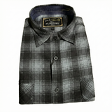 Mens Long Sleeve Flannelette Shirt - Grey/Black (100% Cotton Check Full Placket Flannel)