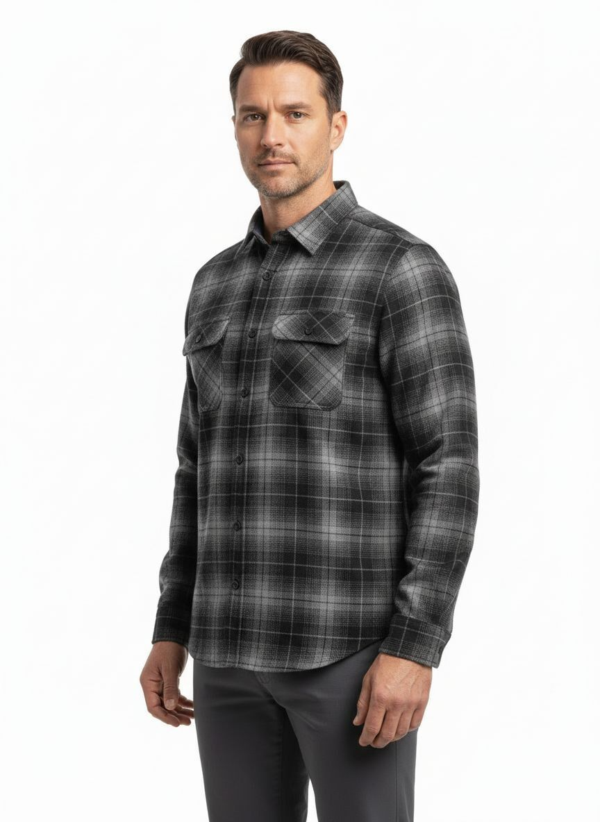 Mens 100% Cotton Flannelette Long Sleeve Shirt in Charcoal
