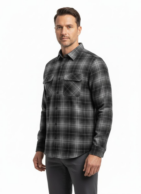 Mens 100% Cotton Flannelette Long Sleeve Shirt in Charcoal