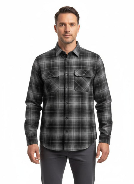 Mens 100% Cotton Flannelette Long Sleeve Shirt in Charcoal